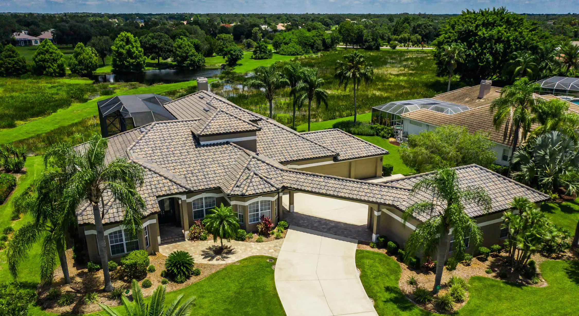 Aerial image of tiled roof from the professional Roofers in Sarasota Southeastern Roofing Consultants