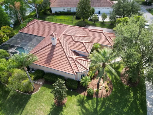 Barrel Tile Roof Replacement in Sarasota, FL — aerial view 1