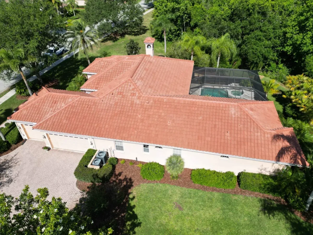 Barrel Tile Roof Replacement in Sarasota, FL — aerial view 2