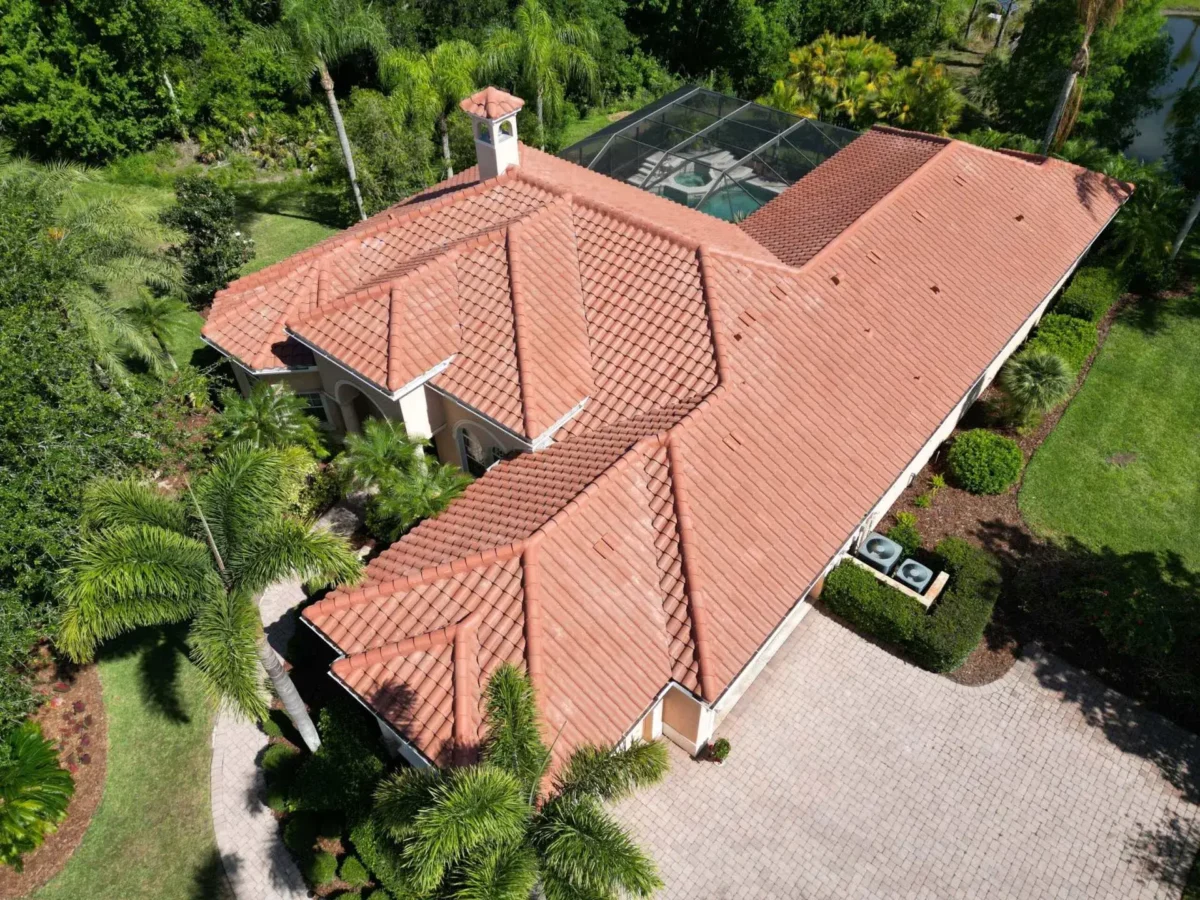 Barrel Tile Roof Replacement in Sarasota, FL — aerial view 3
