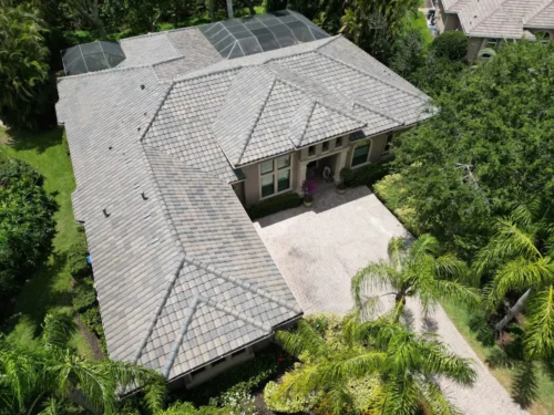 Concrete Tile Roof Replacement in Sarasota, FL — aerial view 1
