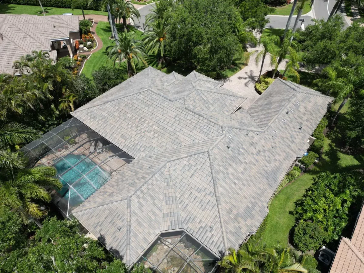 Concrete Tile Roof Replacement in Sarasota, FL — aerial view 3