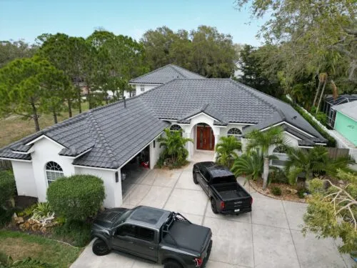 Flat Tile Roof Replacement in Sarasota, FL — aerial view 1
