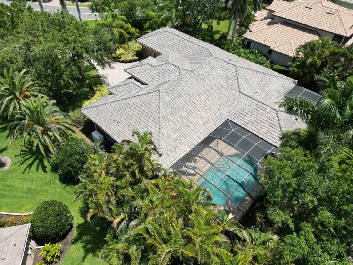 Flat Tile Roof Replacement in Sarasota, FL — aerial view 3